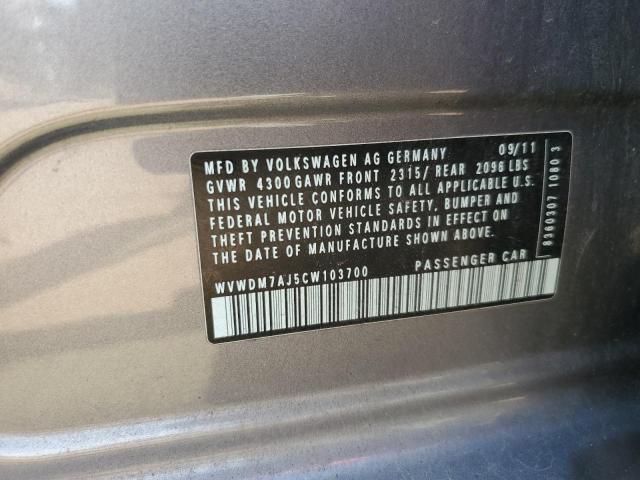 WVWDM7AJ5CW103700 - 2012 VOLKSWAGEN GOLF Մոխրագույն լուսանկար 12