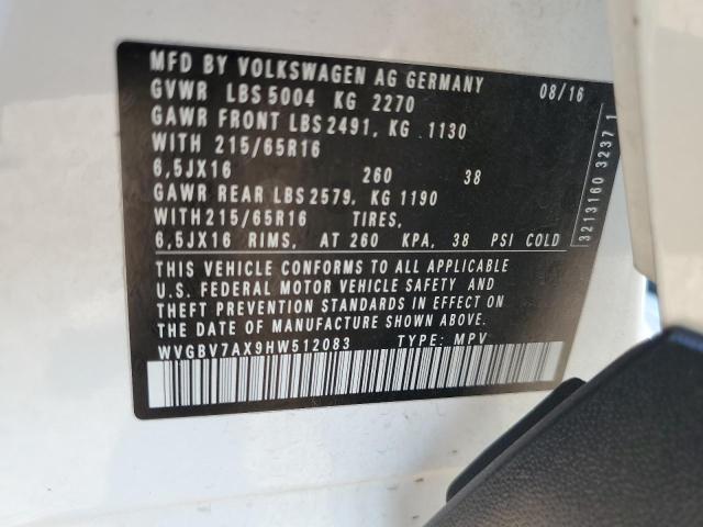 WVGBV7AX9HW512083 - 2017 VOLKSWAGEN TIGUAN S Blanco foto 12