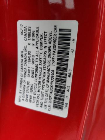 2HGFC4B0XHH309408 - 2017 HONDA CIVIC LX 红色 照片 12