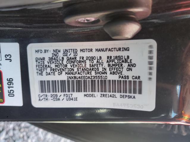 1NXBU4EE0AZ355510 - 2010 TOYOTA COROLLA BASE 黑色 照片 12