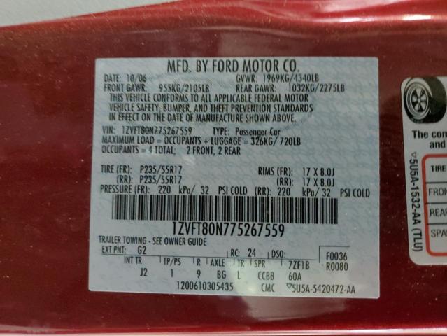 1ZVFT80N775267559 - 2007 FORD MUSTANG RED photo 13