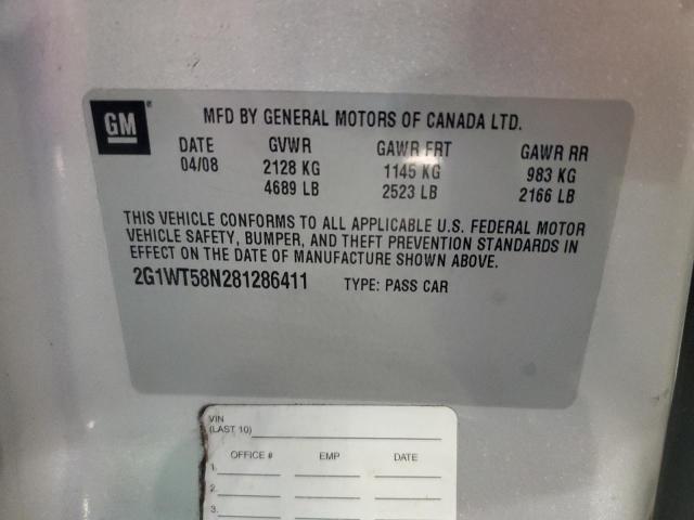 2G1WT58N281286411 - 2008 CHEVROLET IMPALA LT ვერცხლისფერი ფოტო 12