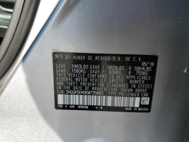 3HGGK5H40KM735883 - 2019 HONDA FIT LX Күміс фото 12