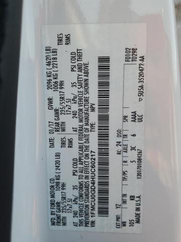 1FMCU0GD4HUC60217 - 2017 FORD ESCAPE SE WHITE photo 14