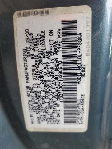 4T3ZF13C71U330670 - 2001 TOYOTA SIENNA LE BLUE photo 13