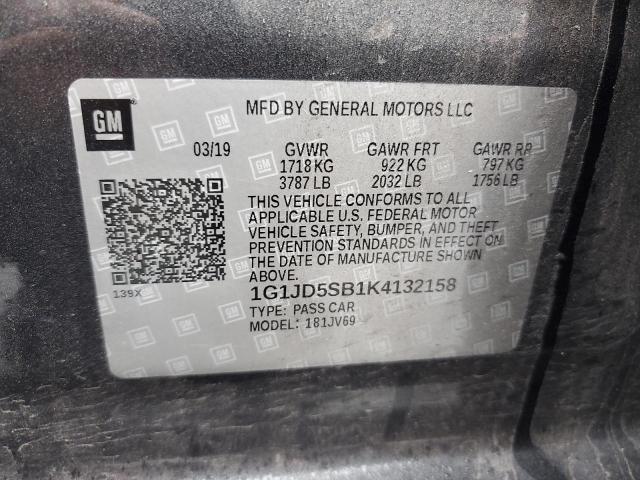 1G1JD5SB1K4132158 - 2019 CHEVROLET SONIC LT Grau Foto 12