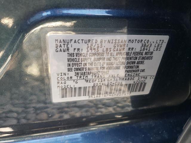 3N1AB7AP4GY212597 - 2016 NISSAN SENTRA S BLUE photo 12