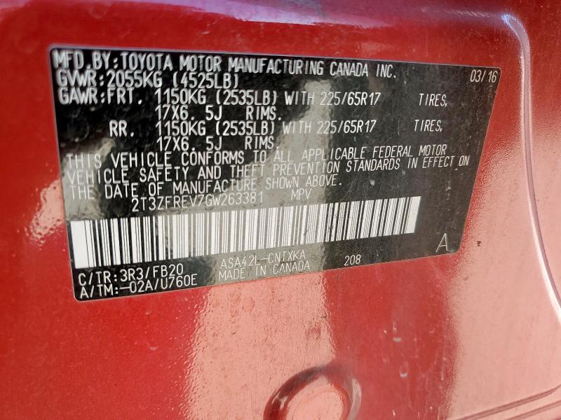 2T3ZFREV7GW263381 - 2016 TOYOTA RAV4 LE RED photo 14