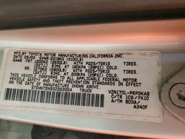 5TEHN72N93Z263324 - 2003 TOYOTA TACOMA DOUBLE CAB SILVER photo 12