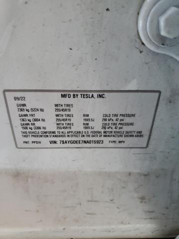 7SAYGDEE7NA015923 - 2022 TESLA MODEL Y Սպիտակ լուսանկար 13