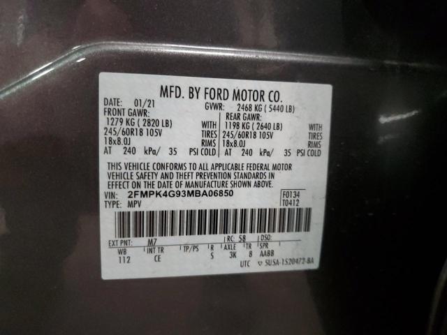 2FMPK4G93MBA06850 - 2021 FORD EDGE SE GRAY photo 13