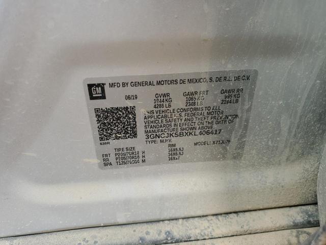 3GNCJKSBXKL406417 - 2019 CHEVROLET TRAX LS GRAY photo 12