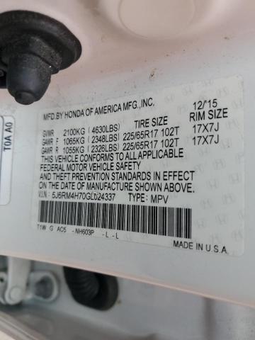 5J6RM4H70GL024337 - 2016 HONDA CR-V EXL WHITE photo 14