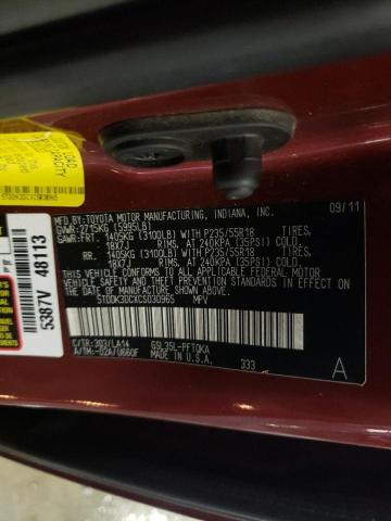 5TDDK3DCXCS030965 - 2012 TOYOTA SIENNA XLE 红色 照片 13