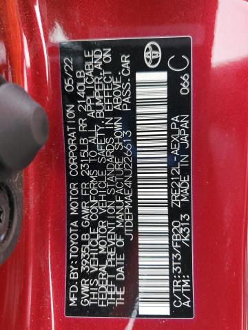 JTDEPMAE4NJ226613 - 2022 TOYOTA COROLLA LE RED photo 13