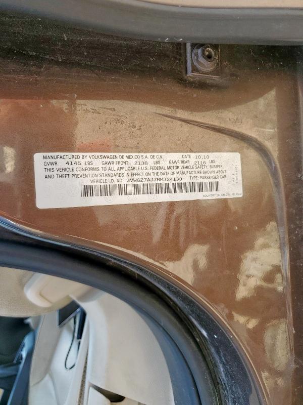 3VWGZ7AJ7BM324130 - 2011 VOLKSWAGEN JETTA SEL BROWN photo 12