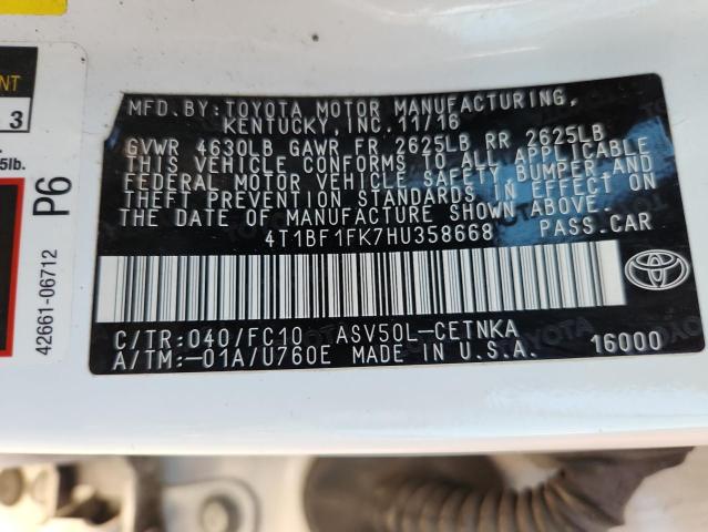 4T1BF1FK7HU358668 - 2017 TOYOTA CAMRY LE WHITE photo 12