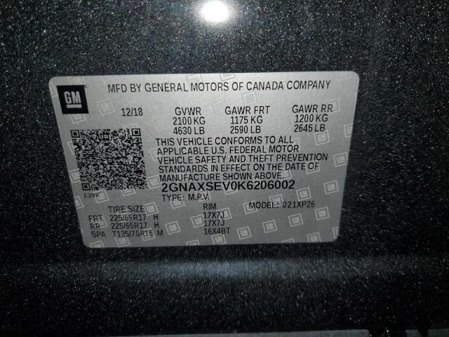 2GNAXSEV0K6206002 - 2019 CHEVROLET EQUINOX LS GRAY photo 12