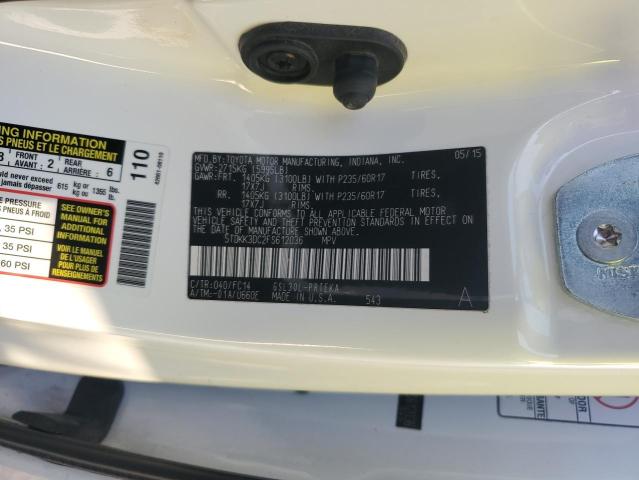 5TDKK3DC2FS612036 - 2015 TOYOTA SIENNA LE WHITE photo 14