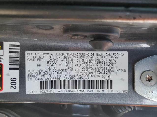 3TMJU4GN1AM096866 - 2010 TOYOTA TACOMA DOUBLE CAB PRERUNNER GRAY photo 12