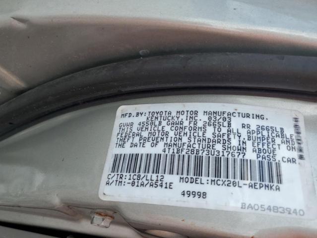4T1BF28B73U317677 - 2003 TOYOTA AVALON XL SILVER photo 12