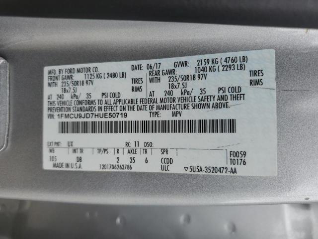 1FMCU9JD7HUE50719 - 2017 FORD ESCAPE TITANIUM 银色 照片 13