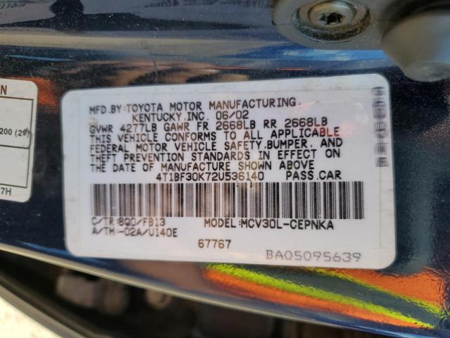 4T1BF30K72U536140 - 2002 TOYOTA CAMRY LE BLUE photo 12