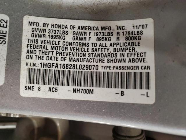 1HGFA16828L029070 - 2008 HONDA CIVIC EX SILVER photo 12