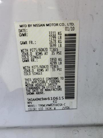 5N1AA0NE9AN610615 - 2010 NISSAN ARMADA PLATINUM WHITE photo 13