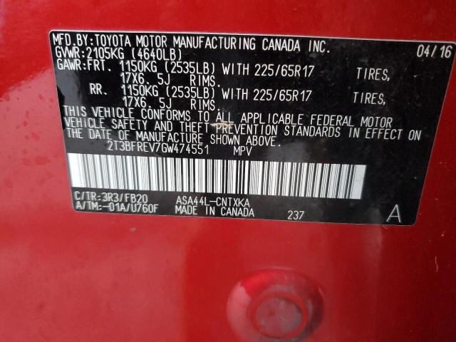 2T3BFREV7GW474551 - 2016 TOYOTA RAV4 LE RED photo 13