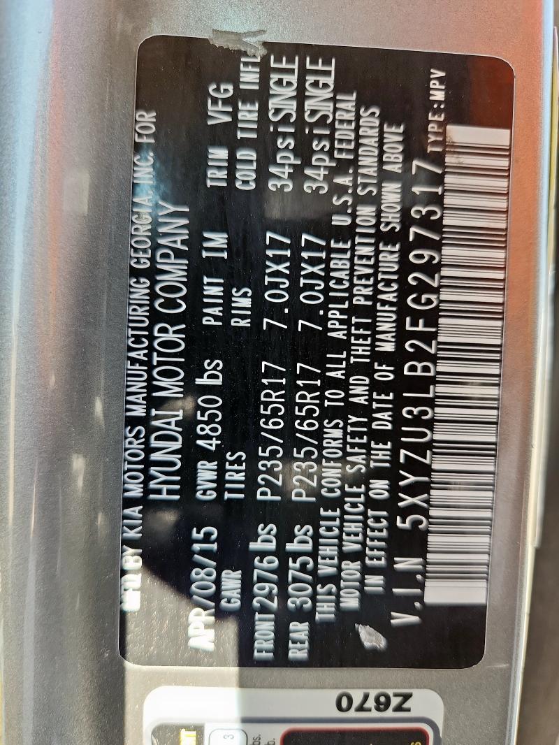 5XYZU3LB2FG297317 - 2015 HYUNDAI SANTA FE S GRAY photo 12