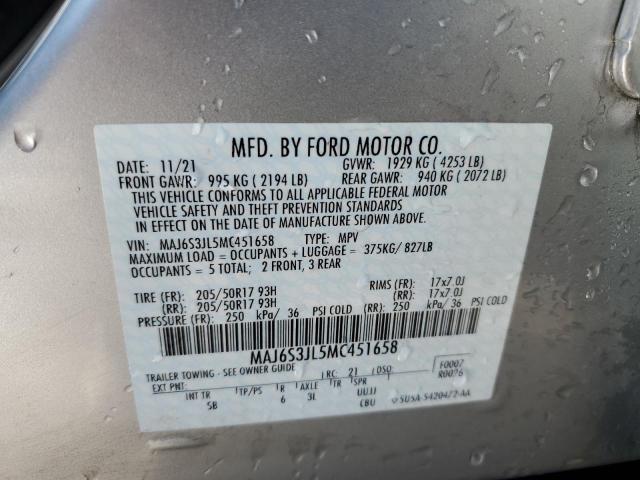 MAJ6S3JL5MC451658 - 2021 FORD ECOSPORT SES SILVER photo 12