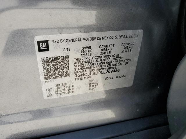 3GNCJLSB9LL209486 - 2020 CHEVROLET TRAX 1LT GRAY photo 12