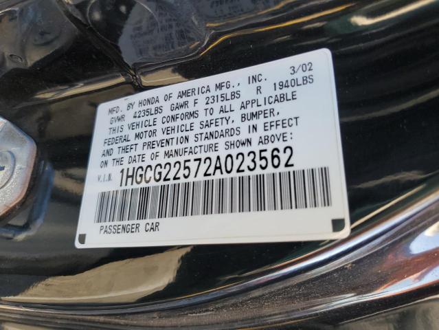 1HGCG22572A023562 - 2002 HONDA ACCORD EX BLACK photo 12