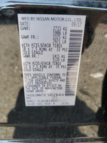 5N1DL0MN7JC502644 - 2018 INFINITI QX60 BLACK photo 12