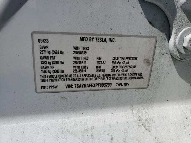 7SAYGAEEXPF895200 - 2023 TESLA MODEL Y 白色 照片 12