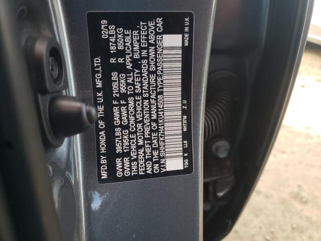 SHHFK7H41KU414508 - 2019 HONDA CIVIC SPORT GRAY photo 12