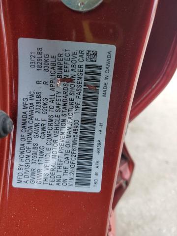 2HGFC2F67MH548900 - 2021 HONDA CIVIC LX RED photo 13