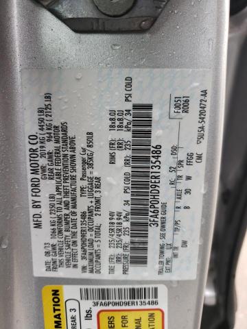 3FA6P0HD9ER135486 - 2014 FORD FUSION SE SILVER photo 12