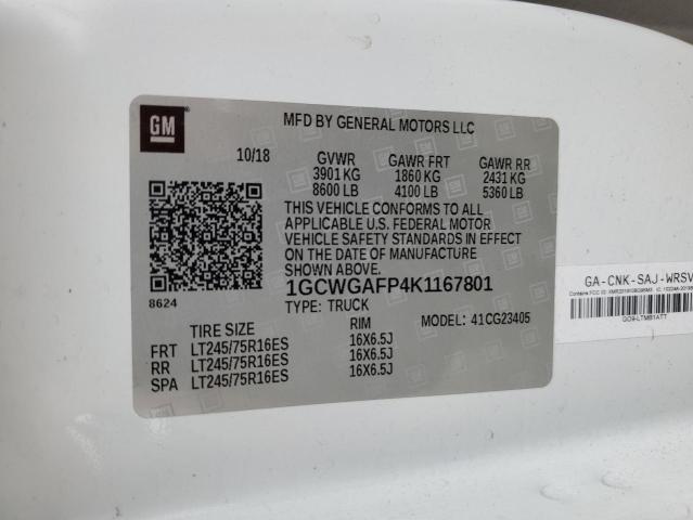 1GCWGAFP4K1167801 - 2019 CHEVROLET EXPRESS G2500 Ağ foto 14