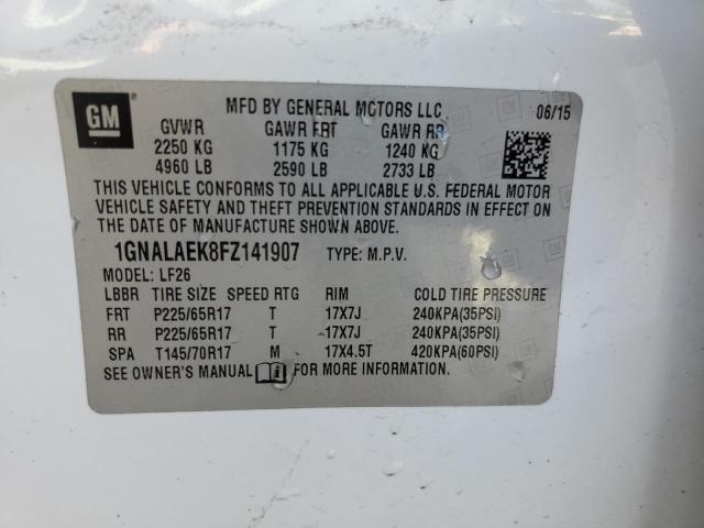 1GNALAEK8FZ141907 - 2015 CHEVROLET EQUINOX LS WHITE photo 12