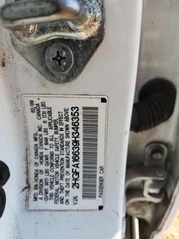 2HGFA16639H346353 - 2009 HONDA CIVIC LX-S WHITE photo 12