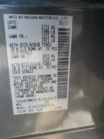 5N1AR2MM2FC656867 - 2015 NISSAN PATHFINDER S ნაცრისფერი ფოტო 14