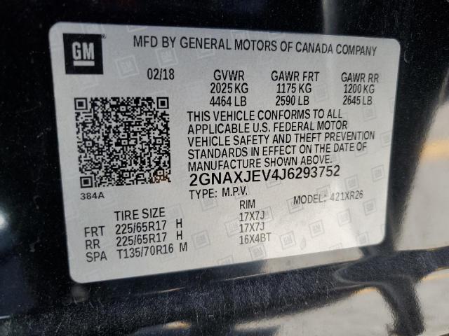 2GNAXJEV4J6293752 - 2018 CHEVROLET EQUINOX LT BLACK photo 13