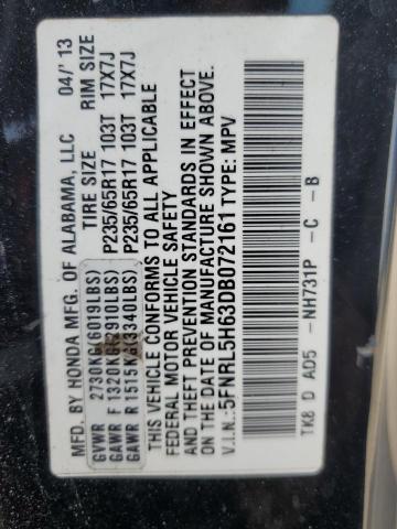 5FNRL5H63DB072161 - 2013 HONDA ODYSSEY EXL BLACK photo 13