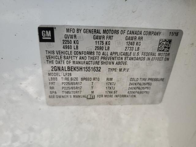 2GNALBEK5H1551632 - 2017 CHEVROLET EQUINOX LS WHITE photo 13