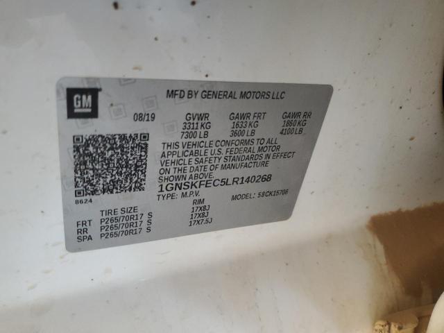 1GNSKFEC5LR140268 - 2020 CHEVROLET TAHOE SPECIAL WHITE photo 12