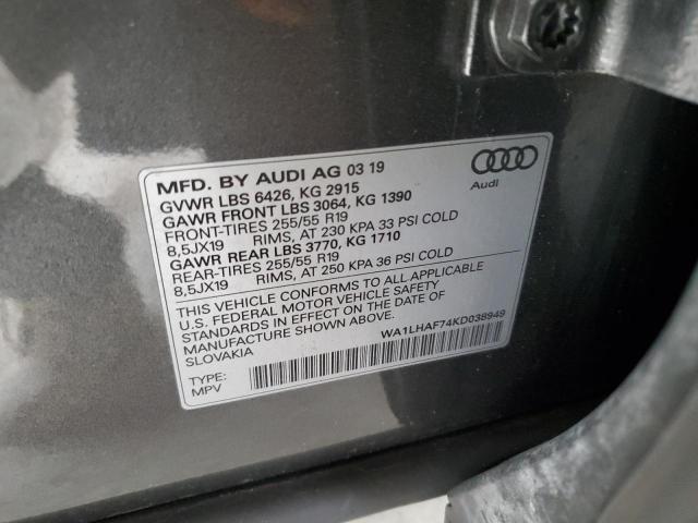WA1LHAF74KD038949 - 2019 AUDI Q7 PREMIUM PLUS Grafit fotoğraf 13