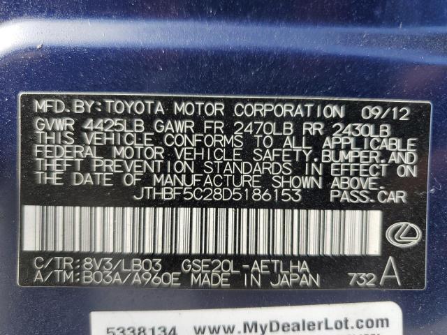 JTHBF5C28D5186153 - 2013 LEXUS IS 250 BLUE photo 12