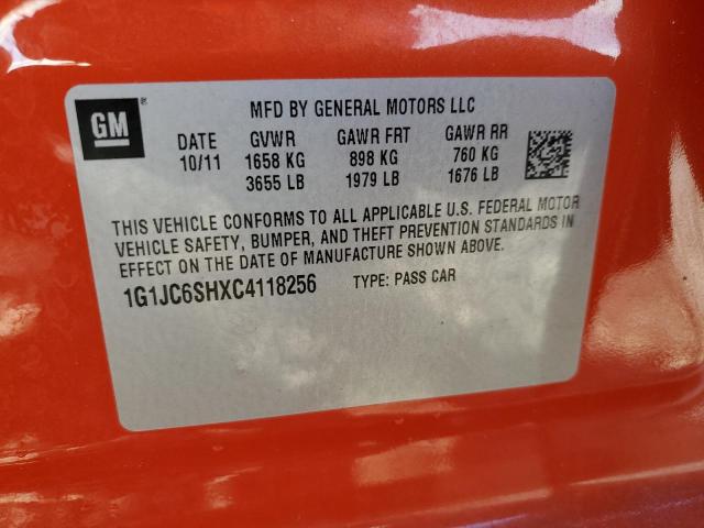 1G1JC6SHXC4118256 - 2012 CHEVROLET SONIC LT ORANGE photo 12